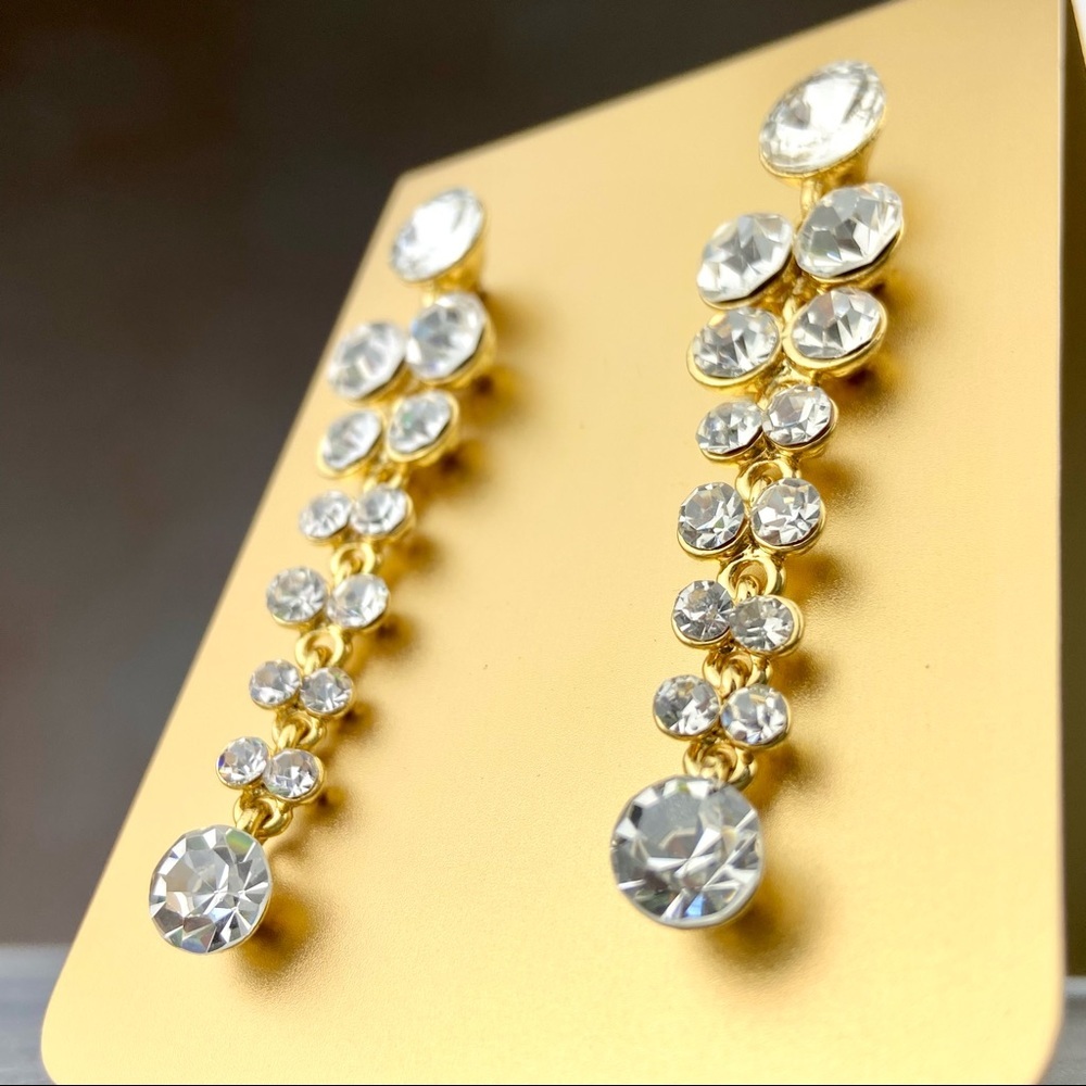 INCREDIBLE Extra Long Clear Rhinestone Rivoli Drop Earrings Formal Bridal Prom - Picture 4 of 6